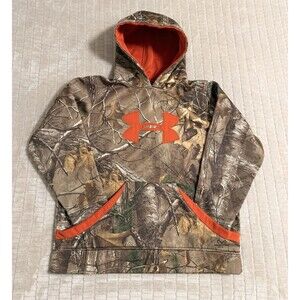 Under Armour Boys YLG Camo Hoodie Orange Logo Fleece Pullover